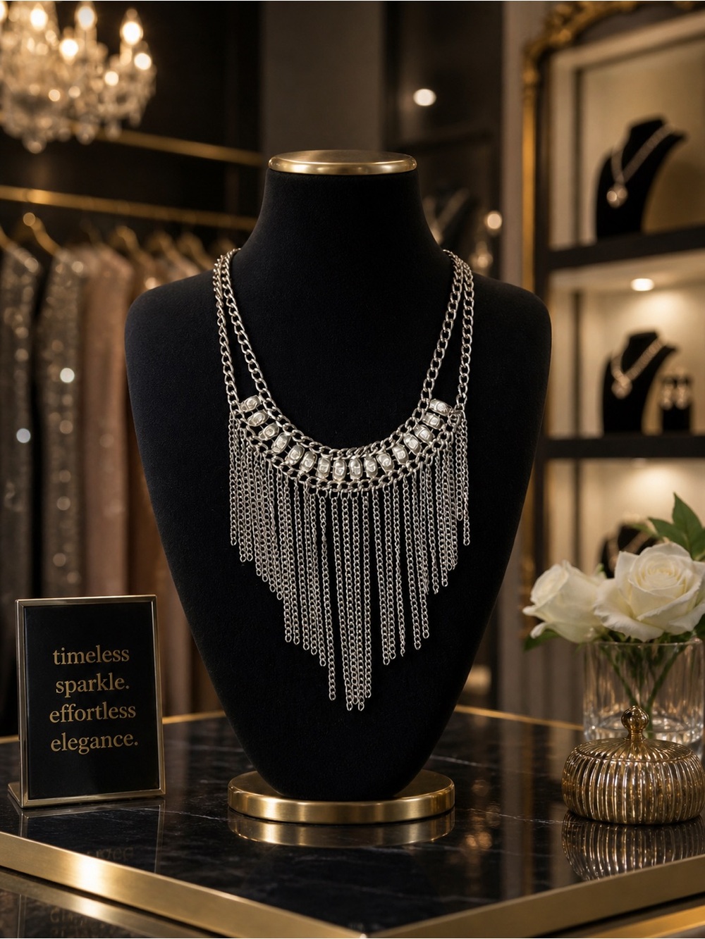 Fun fringe necklace with rhinestones